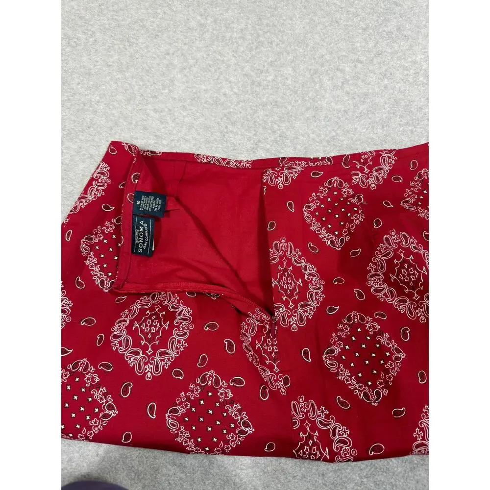 Y2K Sonoma Womens Size 10 Red Bandana Print Mini Skirt